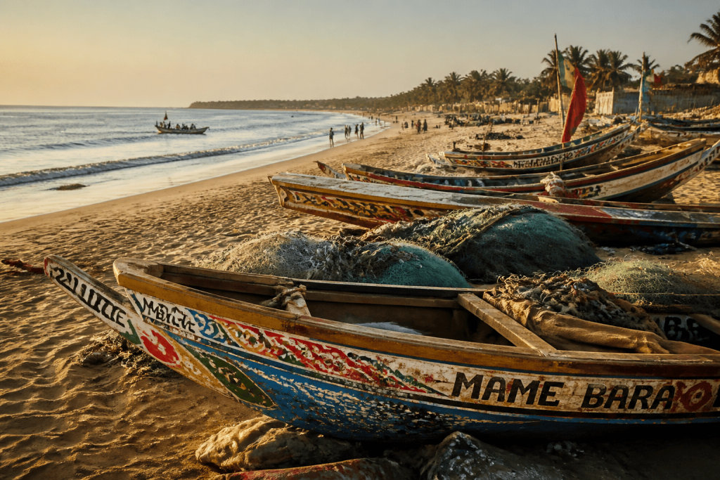 Pirogues colorées sur la plage de Mbour, près de Saly